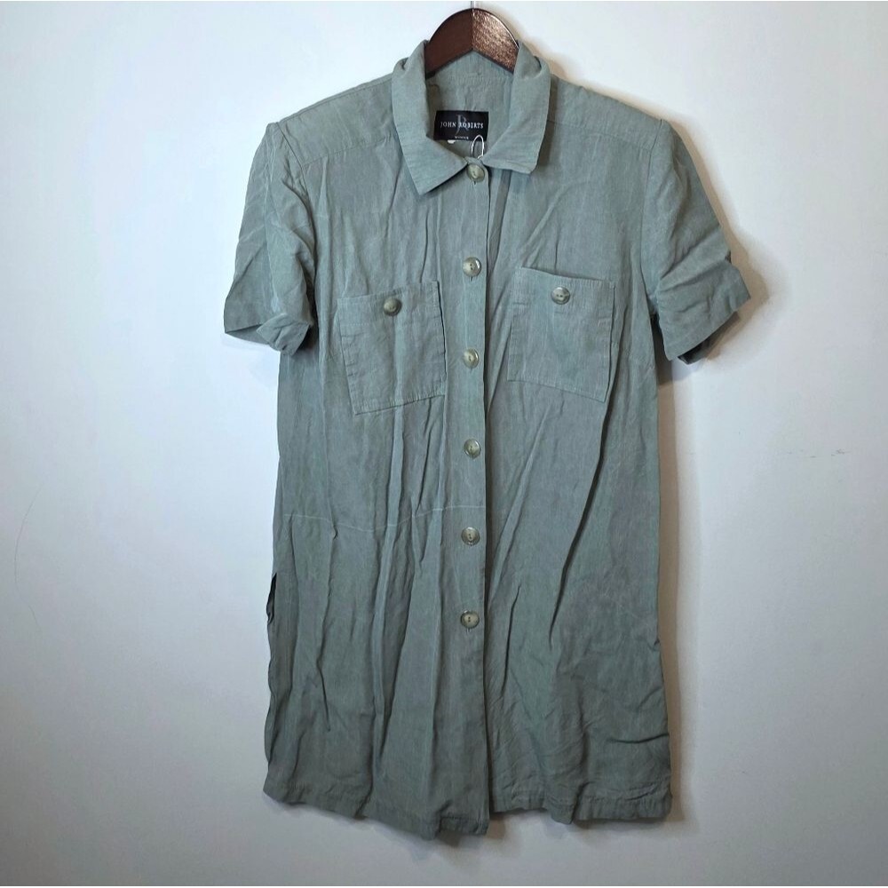 John Roberts Green Button Up Shirt Dress Size Large